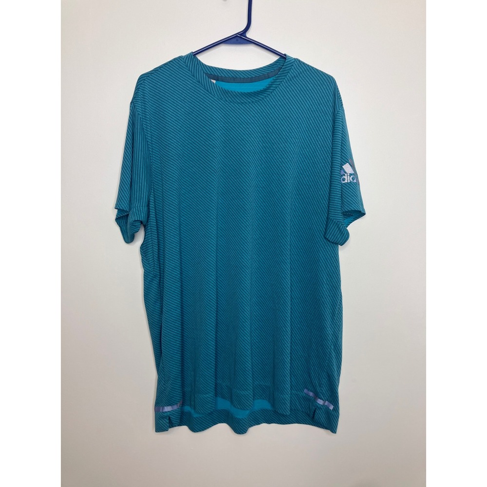 Adidas Climachill Training Shirt Mens 2XL Teal Excellent Pinstripe Athletic Tee